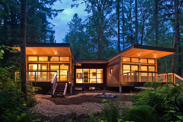 Eco modular home at night