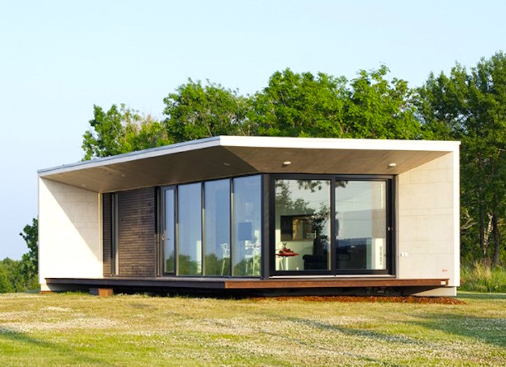 Modular home with glass doors