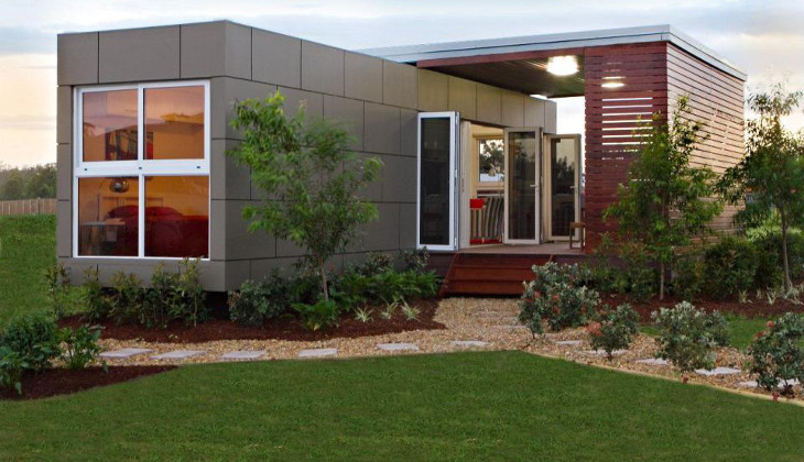 Shipping container home lawn