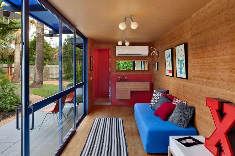 Compact shipping container house interior