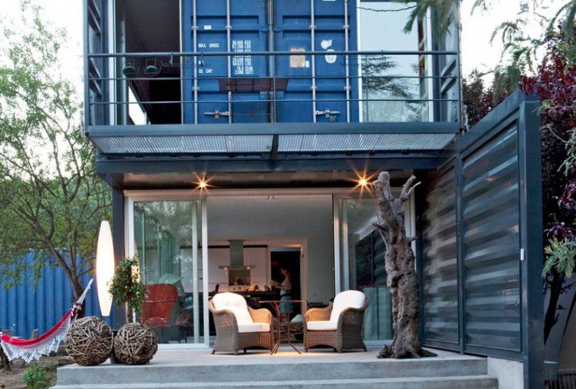 Container house with front deck