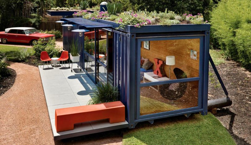 Container house with garden roof