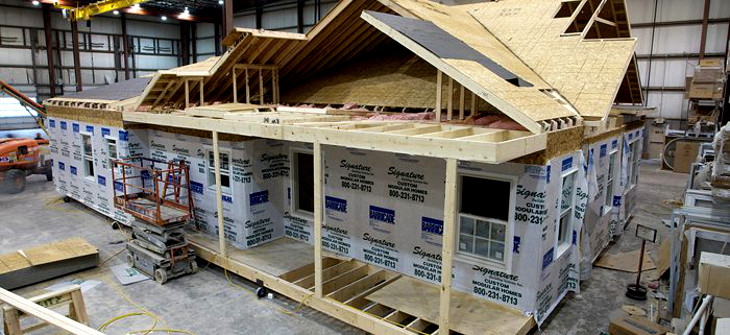 Modular home on manufacturing floor