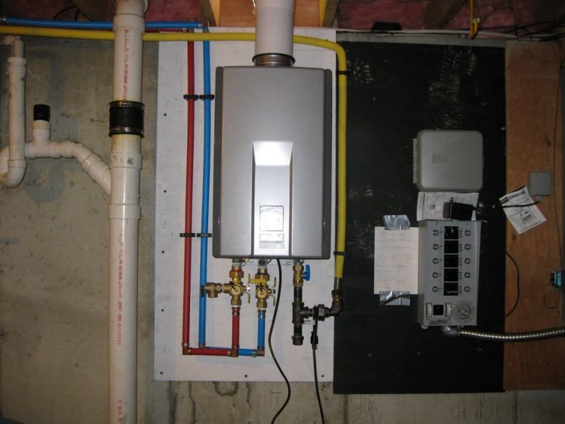 Tankless water heater in basement