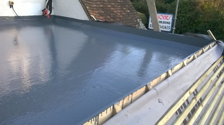 Freshly applied liquid roofing