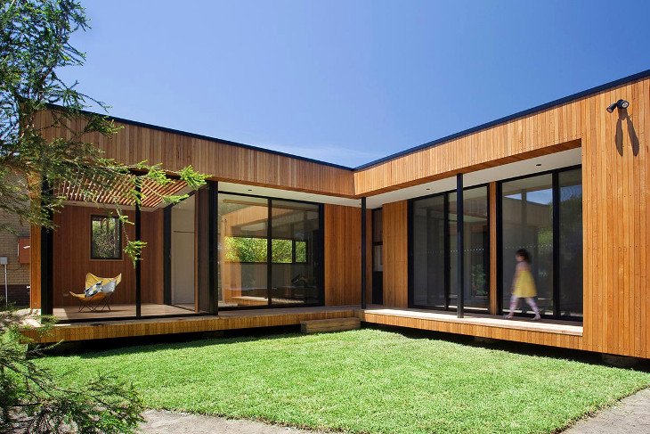 Modular home with glass doors