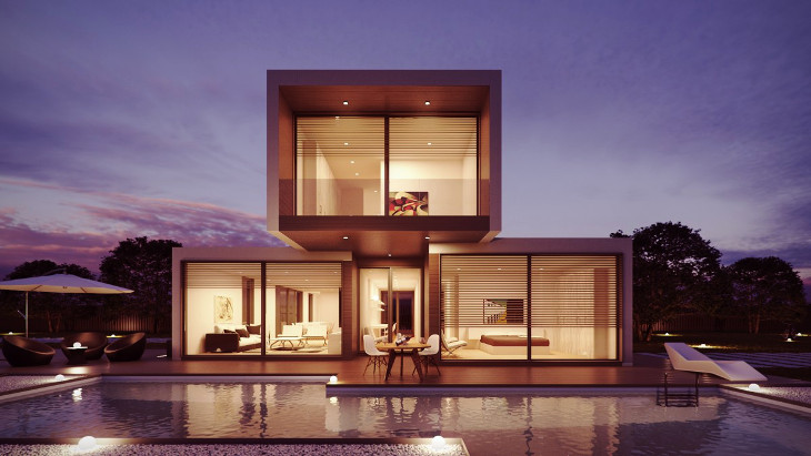 Modular home with large windows